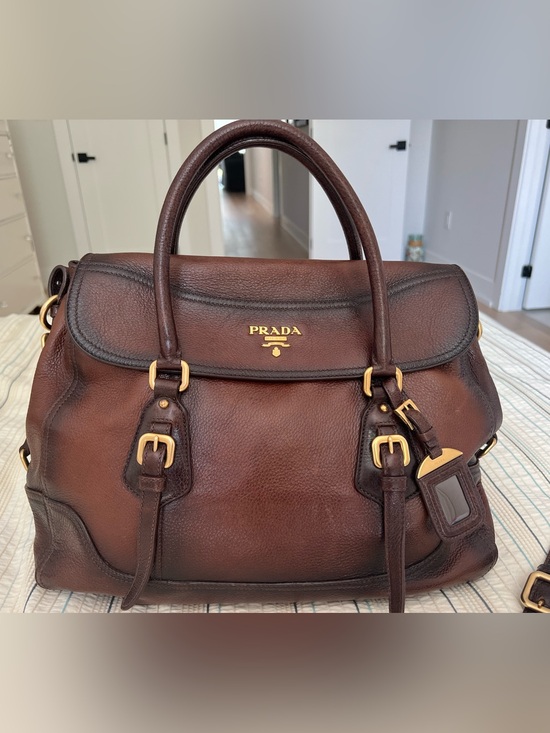 Prada Other - Prada Brown Pebbled Leather Top-Handle/Shoulder Bag/Tote with Gold Hardware